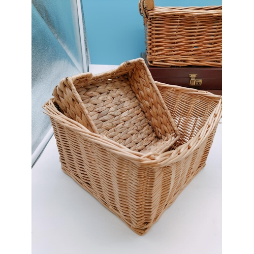 631 - Collection of Wicker Baskets plus 2 x Boxes. Largest 8cm High, 38cm x 28cm.