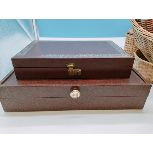 631 - Collection of Wicker Baskets plus 2 x Boxes. Largest 8cm High, 38cm x 28cm.