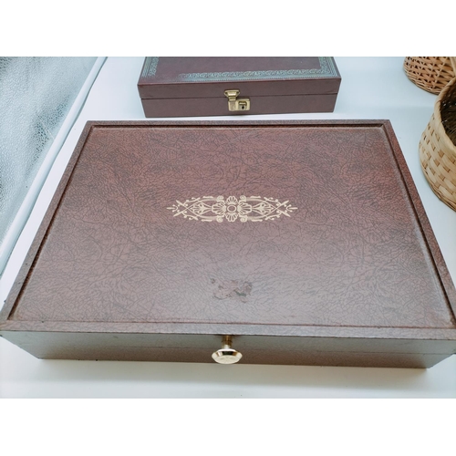 631 - Collection of Wicker Baskets plus 2 x Boxes. Largest 8cm High, 38cm x 28cm.