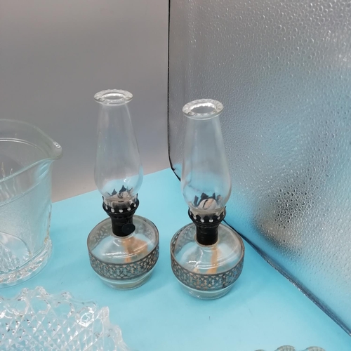 659 - Collection of Vintage Pressed Glass to include 2 Small Oil Lamps and George VI Coronation Plate, etc... 