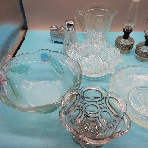 659 - Collection of Vintage Pressed Glass to include 2 Small Oil Lamps and George VI Coronation Plate, etc... 