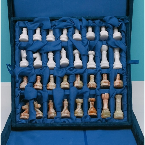 33 - Cased Marble Chess Set and Board. Board Size 31cm x 31cm.