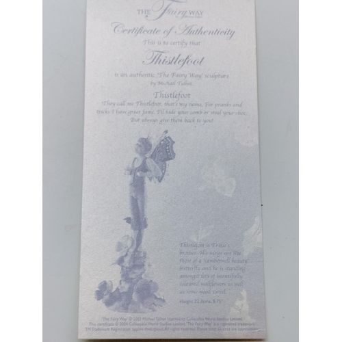 114 - Boxed 'Thistlefoot Fairy' by Michael Talbot with Certificate. 22cm Tall.