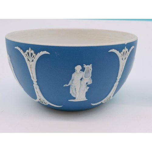 147 - Adams Jasper Ware Bowl and Plate. Largest Diameter 18.5cm.