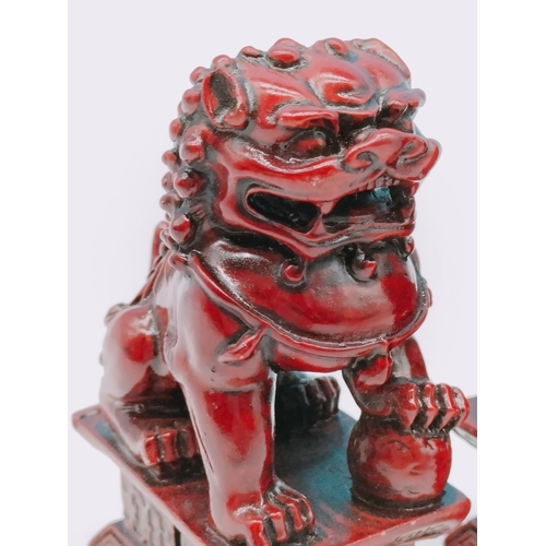 148 - Pair of Chinese Red Resin Foo Dogs. 11cm Tall.