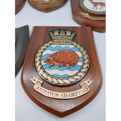 154 - Royal Navy HMS Shield/Crests (5) 19cm x 15cm.