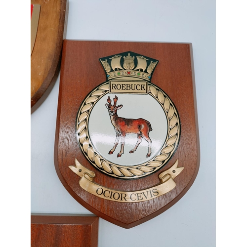 154 - Royal Navy HMS Shield/Crests (5) 19cm x 15cm.