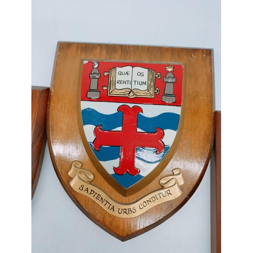 154 - Royal Navy HMS Shield/Crests (5) 19cm x 15cm.