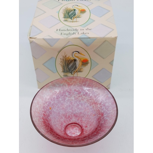 166 - Boxed Heron Glass Iridescent Bowl. 8cm High, 14cm Diameter.