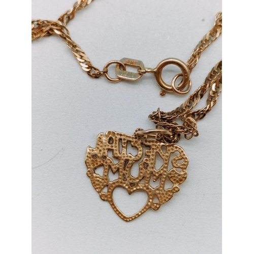 73 - 9ct Gold 'Special Mum' Pendant and Chain. 2 Grams.