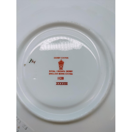 77 - Royal Crown Derby Cups and Saucers (4), Sugar and Cream in Pattern 1128.