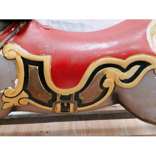 80 - Vintage Fairground Style Painted Fibreglass Rocking Horse. Frame Size 122cm Long x 33cm. Horse Size ... 
