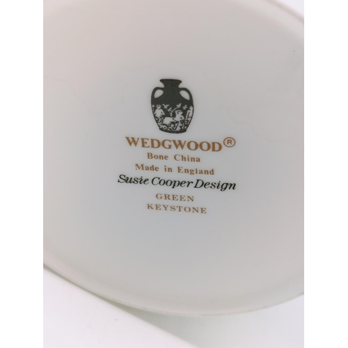 81 - Susie Cooper Design for Wedgwood 21cm Coffee Pot, Lidded Sugar and Cream Jug in the 'Green Keystone'... 