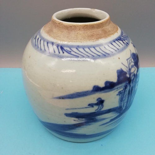 86 - Chinese 19th Century Hand Painted Blue and White 17cm Ginger/Spice Jar.