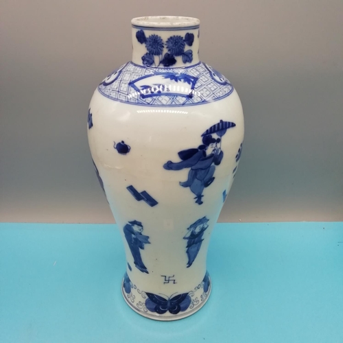 88 - Chinese Kangxi Period Blue and White Hand Painted Butterflies and Figures 30cm Vase . Mark to Base. ... 
