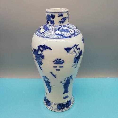 88 - Chinese Kangxi Period Blue and White Hand Painted Butterflies and Figures 30cm Vase . Mark to Base. ... 