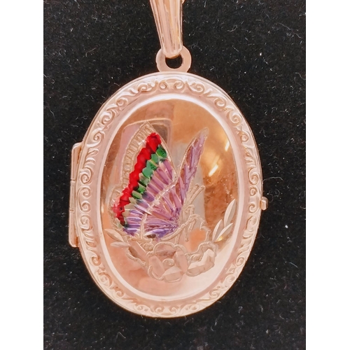 97 - 9ct Gold  Chain and Butterfly Design Locket. 4 Grams.