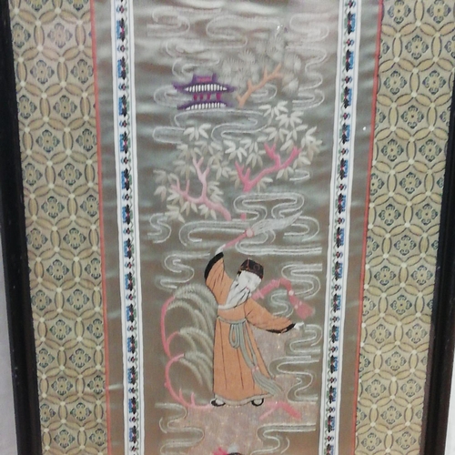 98 - Chinese Late 19th/Early 20th Century Silk Embroidered Framed and Glazed Panel of Figures in Landscap... 