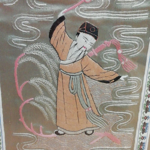 98 - Chinese Late 19th/Early 20th Century Silk Embroidered Framed and Glazed Panel of Figures in Landscap... 