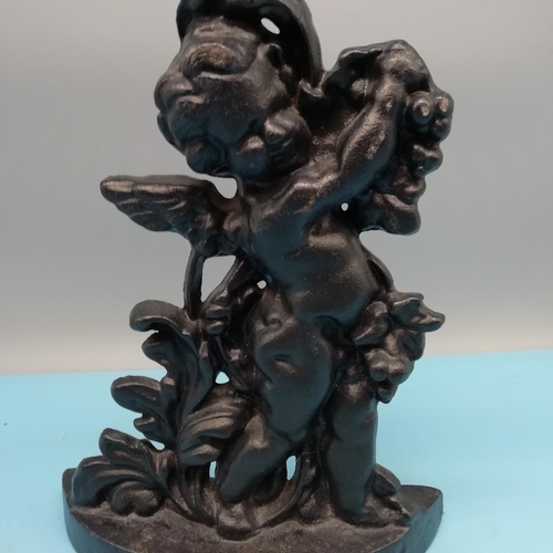 333 - Cast Iron Cherub Design  Door Stop. 40cm High.