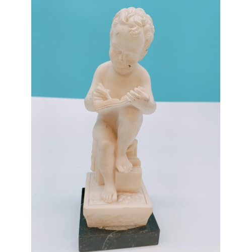 543 - 27cm Bust of a Lady plus Pair of Reading Boy Bookends on Marble Base. Made in Italy.