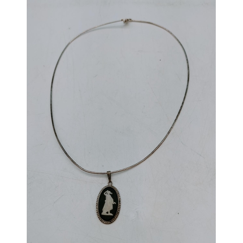 578 - Silver 925 Wedgwood Black Jasper Pendant and Chain.