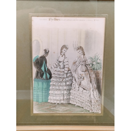 611 - 3 x Framed and Glazed Ladies Fashions Colour Lithograph Prints from 'The Queen' Ladies Newspaper and... 