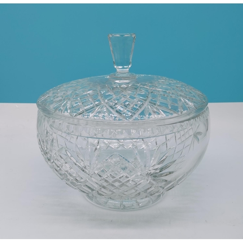 224 - Large 27cm High Lead Crystal Lidded Bowl. Possibly Edinburgh Crystal 'Tay' Pattern. 27cm Diameter.