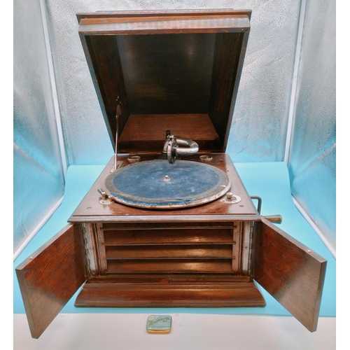 1 - Wood Cased H.M.V. Gramophone W/O. 33cm High, 39cm x 47cm.