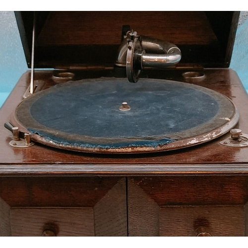 1 - Wood Cased H.M.V. Gramophone W/O. 33cm High, 39cm x 47cm.