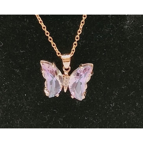 124 - Byzantium Pink Crystal Butterfly Necklace.