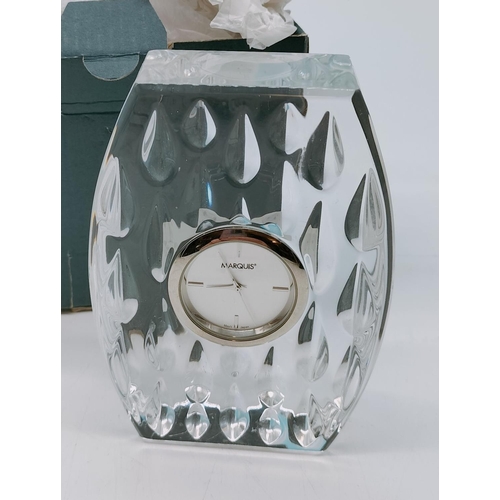 130 - Boxed Marquis Waterford 'Rainfall' Design Clock. 11cm Tall.