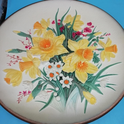 134 - Boxed Bossons Floral Plaques (2) - Summer Flowers and Daffodils. Largest Diameter 33cm. One Boxed.