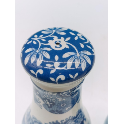 138 - Spode Blue and White 'Italian' Design 16cm Salt and Pepper Pots.