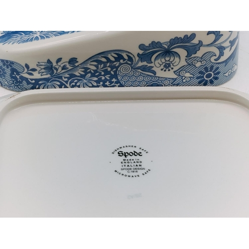 139 - Spode Blue and White 'Italian' Design Butter Dish. 9cm High, 18cm x 12cm.