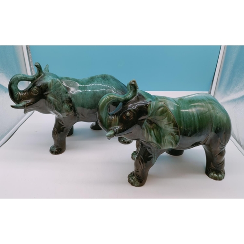 146 - 2 x Large Canadian Blue Mountain Elephants with Trunk Up. 30cm High, 38cm x 14cm.