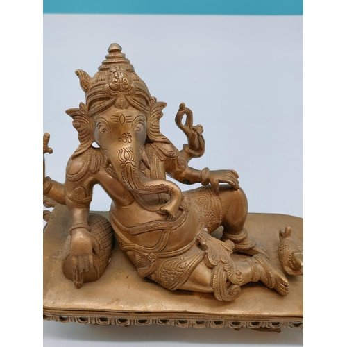 180A - Heavy Cast Bronze/Brass Figure of Ganesha Relaxing. 20cm High, 26cm x 10cm.