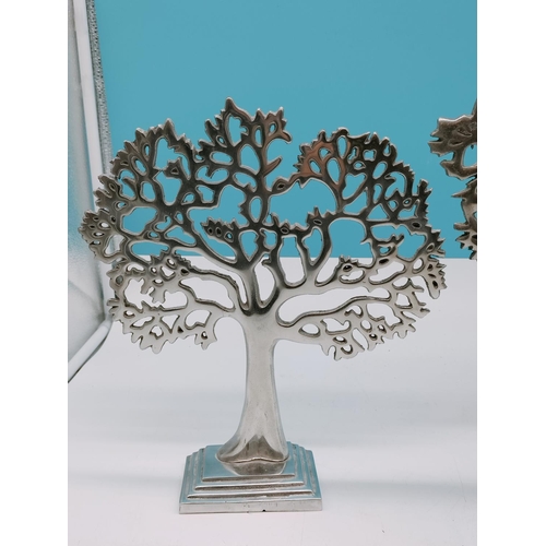 202 - Polished Aluminium Trees (2). Tallest being 40cm High, 36cm x 8cm.