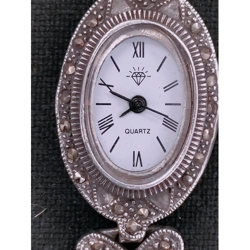 204 - 925 Silver Art Deco Style Cocktail Watch W/O.