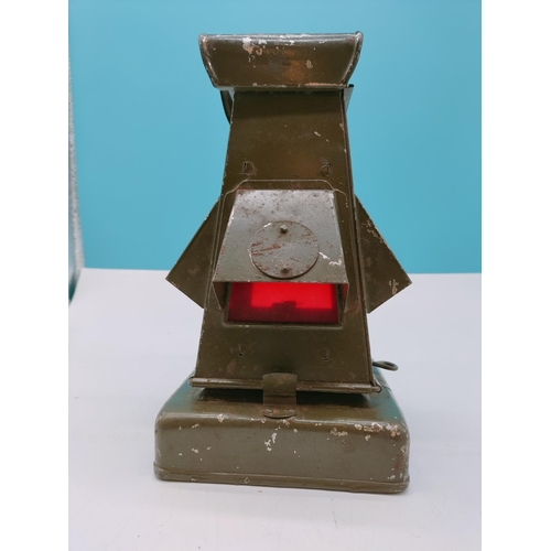 207 - WWII Black Out Lantern with Red Lens. 26cm Tall. Missing Handle.