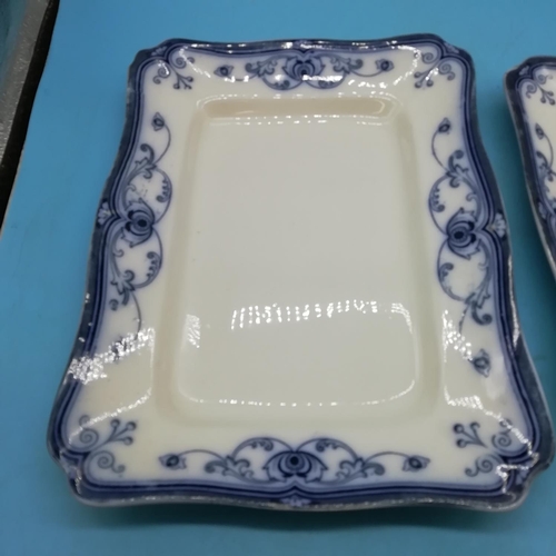 252 - c1908 Pair of Ford & Sons Blue and White Meat Platters in the 'Milan' Pattern plus another. Largest ... 