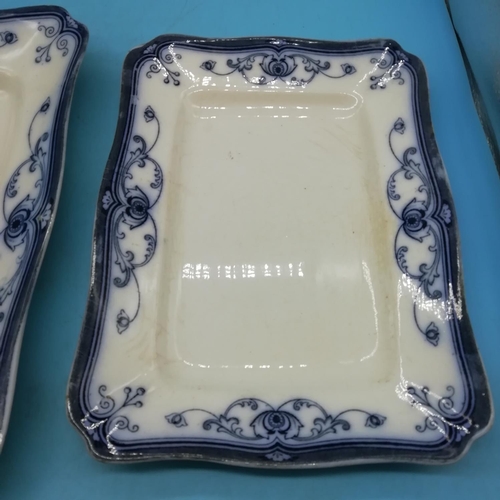 252 - c1908 Pair of Ford & Sons Blue and White Meat Platters in the 'Milan' Pattern plus another. Largest ... 