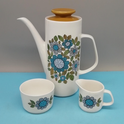 257 - 1970's J+G Meakin 15 Piece Coffee Set in the 'Topic' Pattern. Small Nip to 1 Cup.