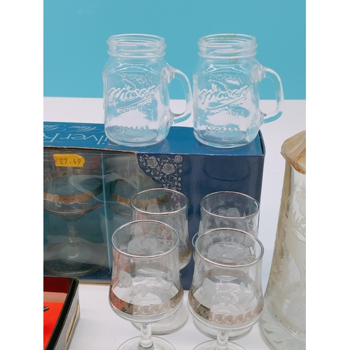 302 - Collection of Glasses, Bar Set plus 2 x Tankards.