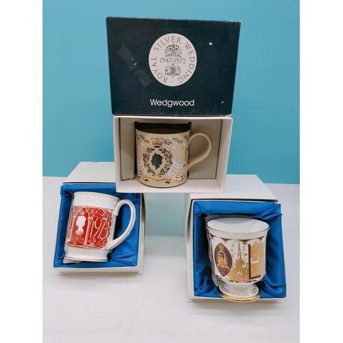 332 - Boxed Coalport Limited Edition 600 Exhibition Mug and Beaker plus Boxed Wedgwood 1 Pint Mug for Roya... 