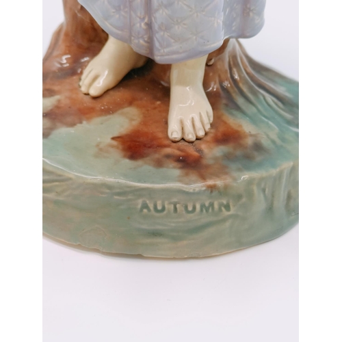 392 - Collection of Figures to include Continental 32cm Figure 'Autumn', Cat Figures, etc.