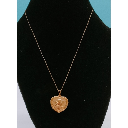 402 - 9ct Gold Cherub Heart Pendant with Chain. 2.2 Grams.