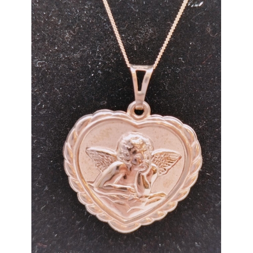 402 - 9ct Gold Cherub Heart Pendant with Chain. 2.2 Grams.