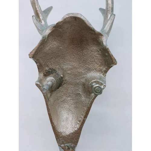 408 - 3 x Aluminium Stag's Skull Coat Hooks. 27cm x 12cm.