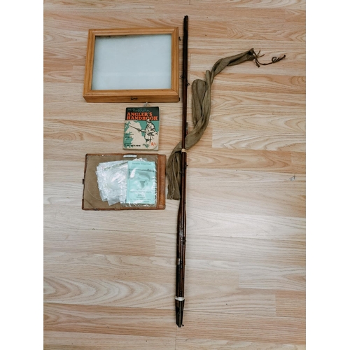 419 - Martin James 3 Piece Rod, 1968 Anglers Handbook, Fly Fishing Materials and Box.